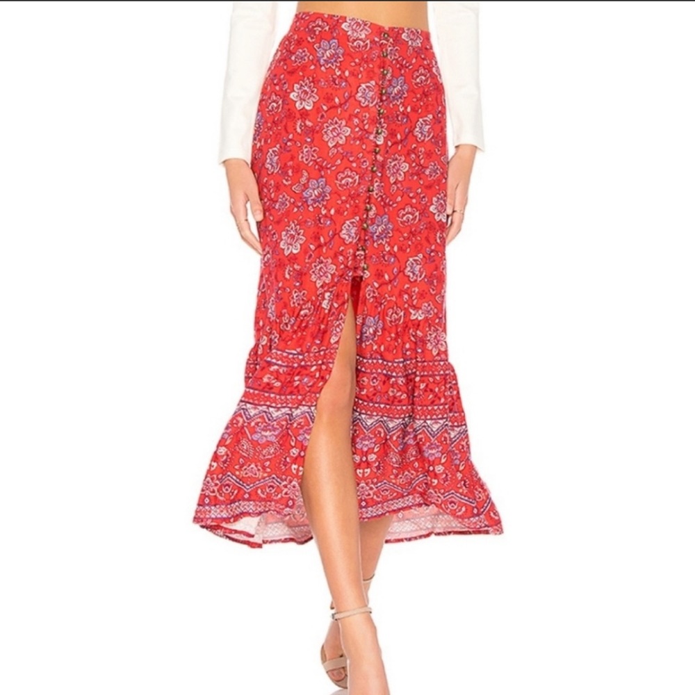 MINKPINK Red Floral Lucia Maxi Skirt